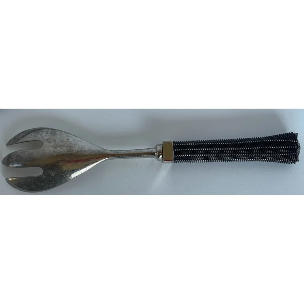 Vintage Serving Fork 9.5in Silver Black Fair MCM Coil Wire Handle